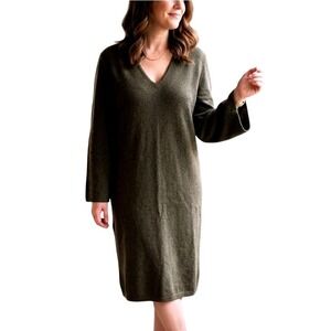 Massimo Dutti Brown V-Neck Long Sleeve Knit Sweater Dress Made in Italy sz M